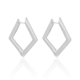 Brinco Argola Click Abaulada Losango LIsa 3.4 cm Banho Branco