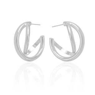 Brinco Argola em X Liso 2.9 cm Banho Branco