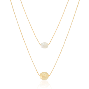 Gargantilha Dupla Pérola Barroca Banho Dourado