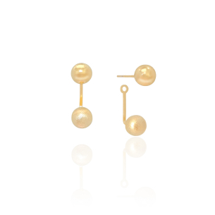 Ear Jacket Bolinha Lisa e Bolinha Acetinada Banho Dourado