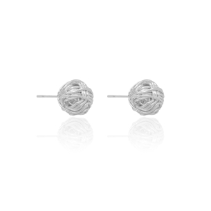 Brinco Bolinha Novelo de Fios 11 mm Banho Branco