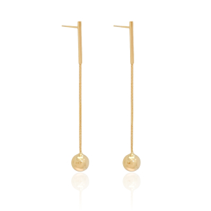 Brinco Pêndulo Rabo de Rato Bola Lisa Banho Dourado