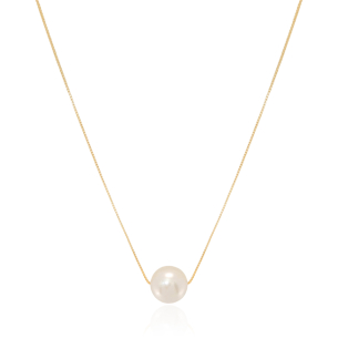 Gargantilha Longa Veneziana Pérola 14 mm Banho Dourado