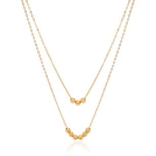 Gargantilha Dupla Elos Bolinhas Lisas Banho Dourado