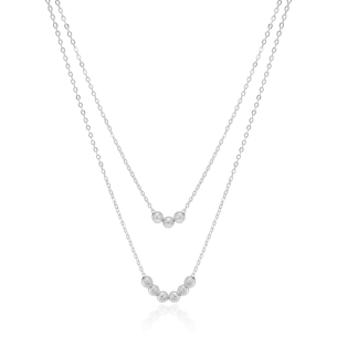 Gargantilha Dupla Elos Bolinhas Lisas Banho Branco