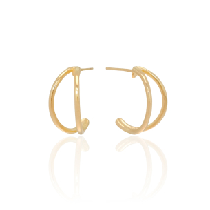 Brinco Meia Argola Dois Filetes 2.1 cm Banho Dourado