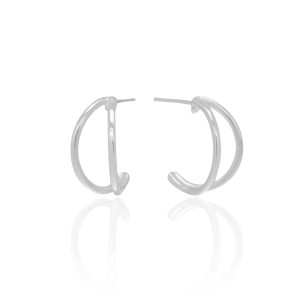 Brinco Meia Argola Dois Filetes 2.1 cm Banho Branco