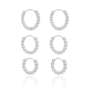 Trio Argolas Bolinhas Banho Branco