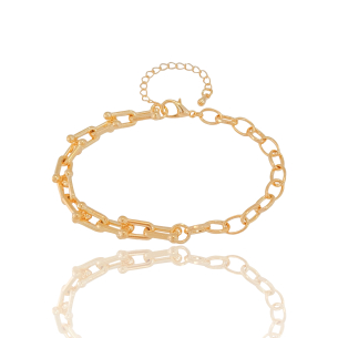 Pulseira Elos Ovais e Elos em U Banho Dourado
