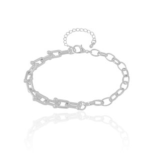 Pulseira Elos Ovais e Elos em U Banho Branco