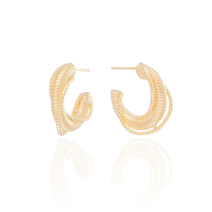 Brinco Argola Detalhes Entrelaçados 2.1 cm Banho Dourado