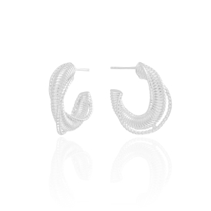 Brinco Argola Detalhes Entrelaçados 2.1 cm Banho Branco