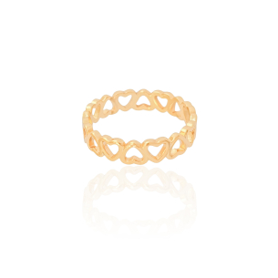 Anel Corações Vazados Tamanho 21 Banho Dourado