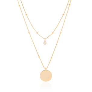 Gargantilha Dupla Redondo Bolinha e Ponto de Luz Banho Dourado