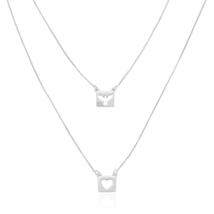 Escapulário Espirito Santo e Coração Vazados Banho Branco