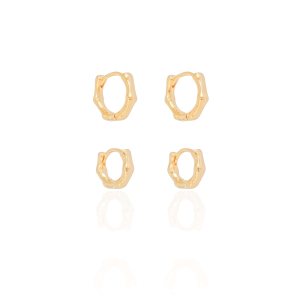 Brinco Duplo Argola Bambu Banho Dourado