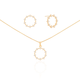 Conjunto Círculos com Pontos de Luz Cristal Banho Dourado