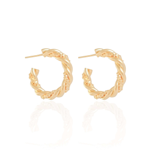 Brinco Argola Torcido com Detalhes 2.3 cm Banho Dourado