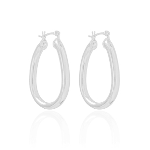 Brinco Argola Oval Tubo Liso 3.9 cm Fecho Italiano Banho Branco