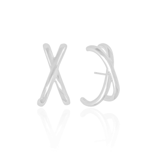 Ear Hook em X Liso Banho Branco