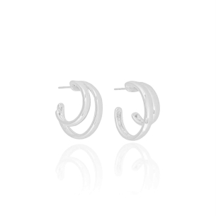 Brinco Argola 2.3 cm Dois Filetes Lisos Banho Branco