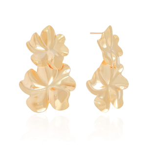 Brinco Flor Dupla Banho Dourado