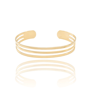 Bracelete Vazado Três Filetes Lisos 1 cm Banho Dourado
