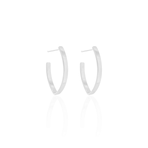 Brinco Meia Argola Elíptico Liso Tamanho P Banho Branco