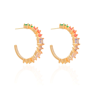 Brinco Argola Colorido Carré Banho Dourado