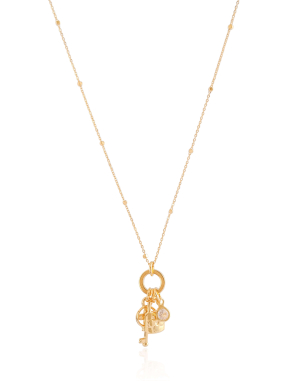 Gargantilha Mini Elos e Bolinhas com Pingentes Banho Dourado