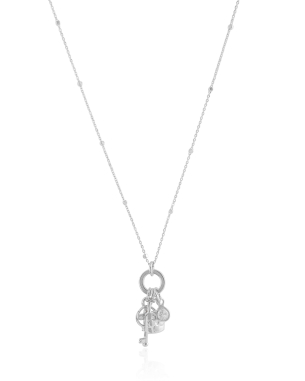 Gargantilha Mini Elos e Bolinhas com Pingentes Banho Branco