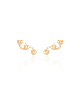 Ear Cuff Corações Liso Banho Dourado