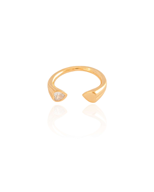 Anel Ajustável Liso Coração Cristal Tamanho M Banho Dourado