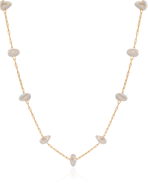 Gargantilha Longa Pérolas Barrocas Banho Dourado