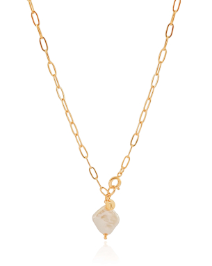 Gargantilha Elos Pérola Barroca Banho Dourado