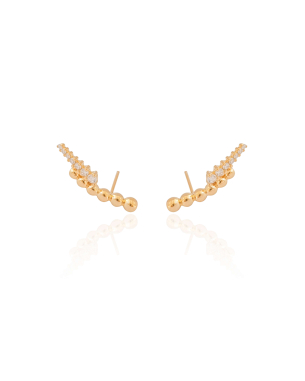 Ear Cuff Bolas Cravejado Cristal Banho Dourado