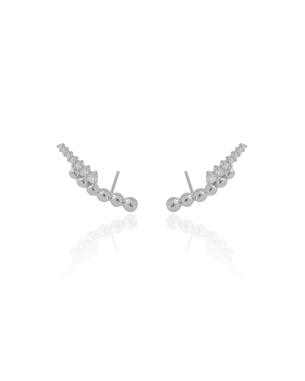 Ear Cuff Bolas Cravejado Cristal Banho Branco