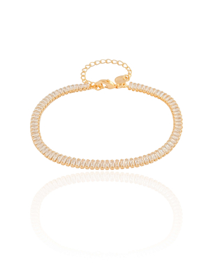 Pulseira Baguetes Cristal Banho Dourado