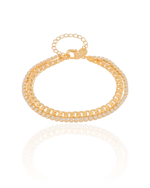Pulseira Dupla Grumet Riviera Cristal Banho Dourado
