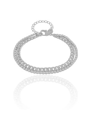 Pulseira Dupla Grumet Riviera Cristal Banho Branco