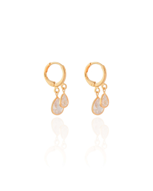 Brinco Argola Click Gotas Zircônias 2.5 cm Banho Dourado