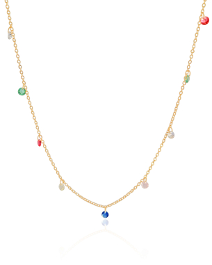 Gargantilha Infantil Elos Pontos de Luz Coloridos Banho Dourado