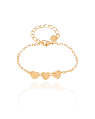 Pulseira Infantil Corações Flat Liso Banho Dourado