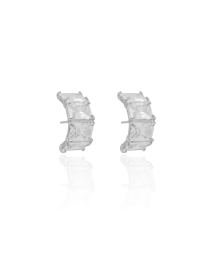 Ear Hook Retângulos Cravejado Cristal Banho Branco