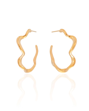 Brinco Argola Ondulada 3.5 cm Banho Dourado