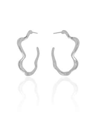 Brinco Argola Ondulada 3.5 cm Banho Branco