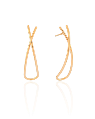 Brinco Fios Cruzados Banho Dourado