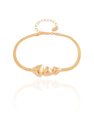 Pulseira Malha Fita Triângulos Lisos Banho Dourado