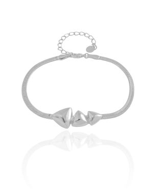 Pulseira Malha Fita Triângulos Lisos Banho Branco