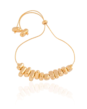 Pulseira Cascalhos Lisos Fecho Gravata Banho Dourado